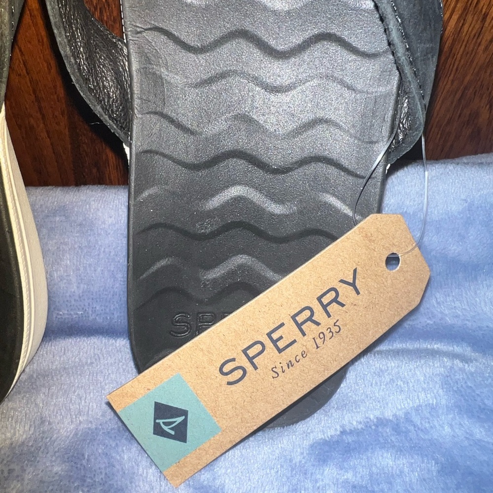Sperry Adriatic Leather Black Nautical Sandals, women’s size 9, new with tag - Picture 6 of 8
